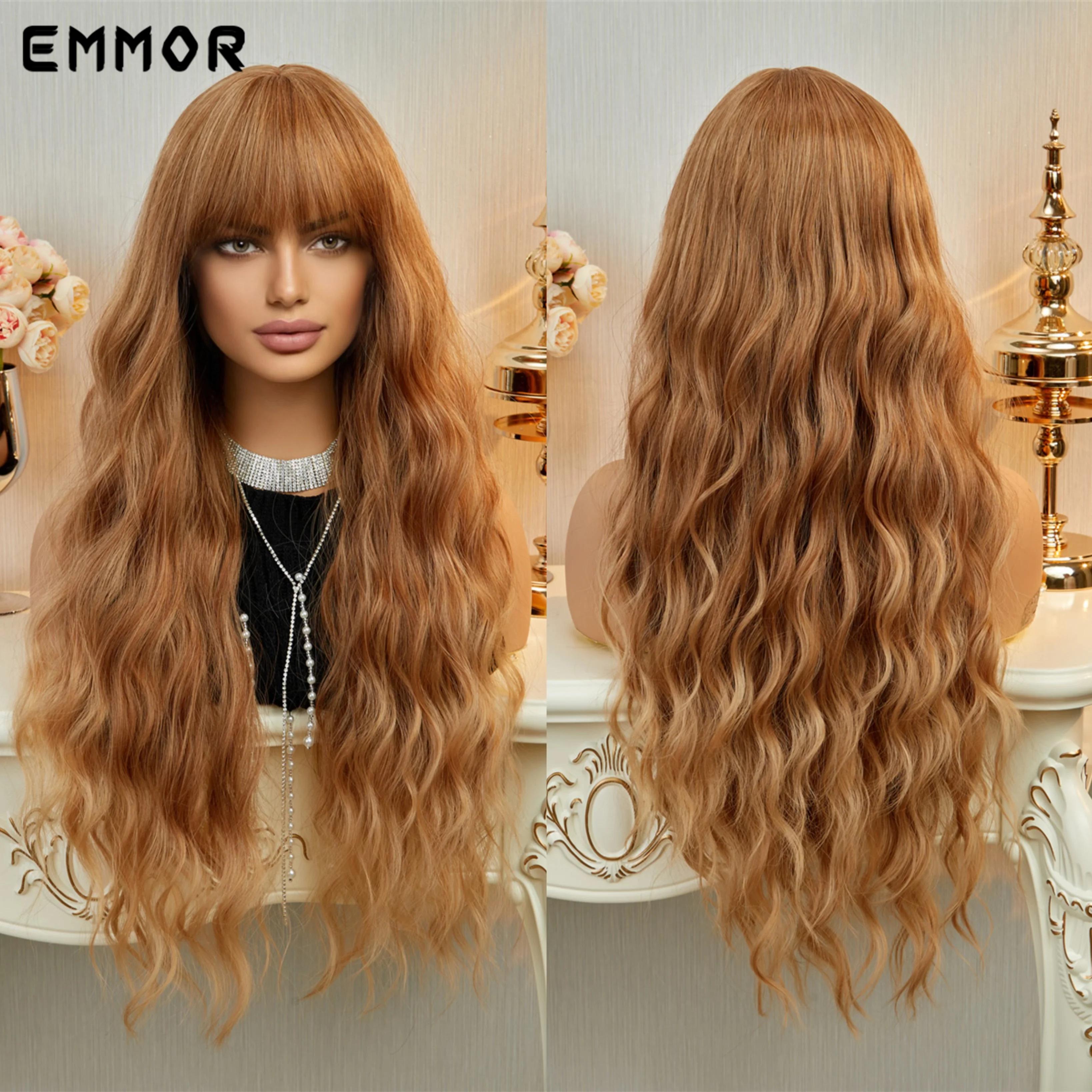 Emmor Synthetic Long Wavy Wigs Բ Bangs  Women Cosplay Natural Ombre Black to Ʈ  Hair Wig High Temperature Fib